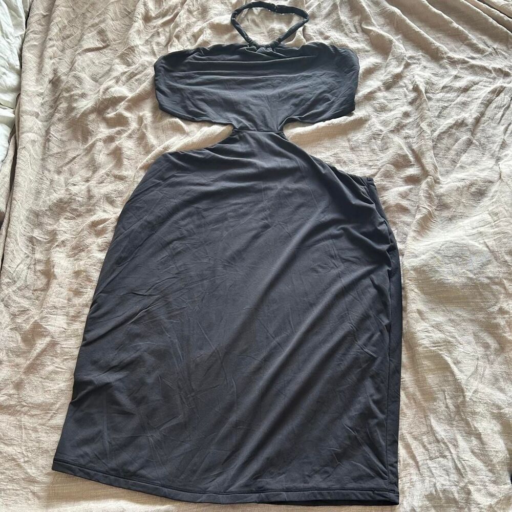 SKIMS fits everybody Black Halter cut out Mini Dress  Going Out Size Large goth